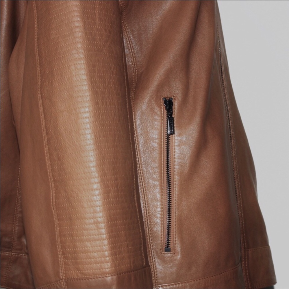 Bernardo Saddle Brown Leather Quilt Moto Jacket 3X - Picture 8 of 16
